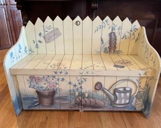Hand-painted Bench 48”w x 18d x 34”h-Door needs repair