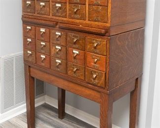 Antique Oak Library Card Catalog Cabinet 30 Drawers