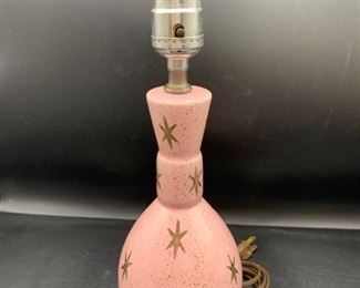Vintage MCM Pink W Gilded Stars Atomic Bottle Lamp