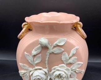 Art Deco Pink Vase w Raised Flower Pattern