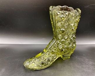 Fenton Green-Yellow Button and Daisy Pattern Boot