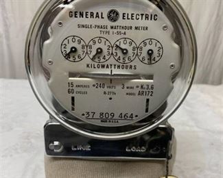Vintage General Electric Single Phase Watthour Meter TYPE 1-55-A, 55 Amp Electric Meter w Original Iowa Public Service Company Tag