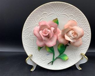 Capodimonte Roses Porcelain Plate, Signed, Made in Italy - Genuine, see pictures