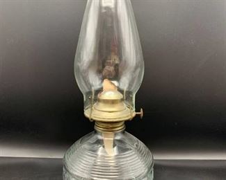 Vintage Clear Glass Oil Lamp - Ribbed Base