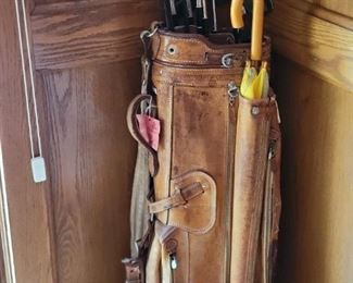 Vintage Leather golf bag and clubs
