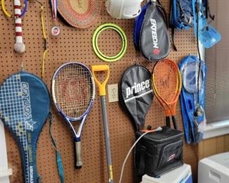 Tennis and racquetball rackets. Sports equipment