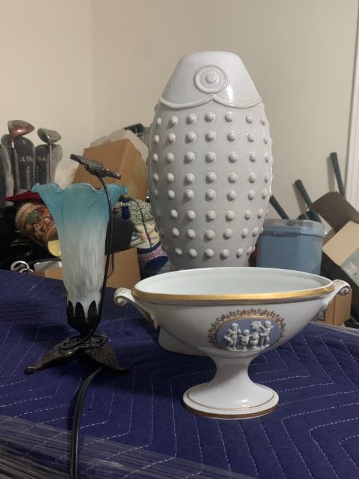 Butterfly/Flower light, Fish vase, Wedgewood candy holder