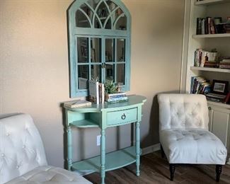 Set of Linen Chairs and Glass mirror with windows