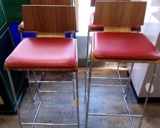 Walnut Bentwood, Vinyl and Metal High end Bar stools