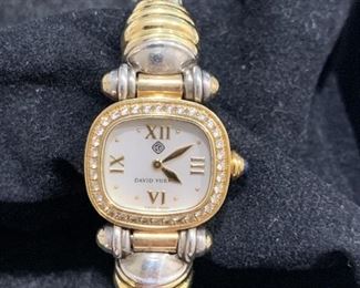 David Yurman watch 18 k yellow and sterling silver and diamonds. Good working condition 