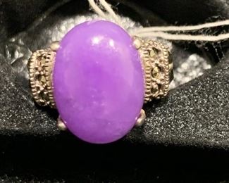 Sterling and possibly purple jade ring. Size 6