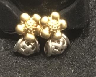 18 K gold and sterling earrings 9.2 DWTS  Tuileriesmobel Blossoms 