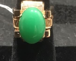 Green jade 14k gold ring