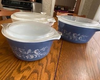 Blue Pyrex  $20 each.