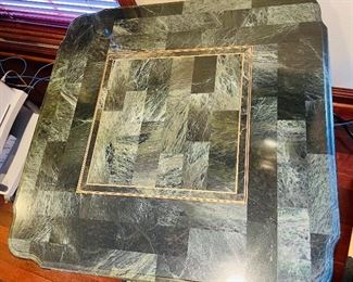 $250   Emerald marble top mahogany pedestal  table  •  32high 30wide 30deep