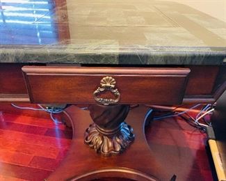 $250   Emerald marble top mahogany pedestal  table  •  32high 30wide 30deep