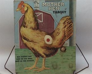 VINTAGE KNICKERBOCKERS TIN HEN TARGET SHOOTING GAME, EGG POPS OUT WHEN YOU HIT THE BULLSEYE