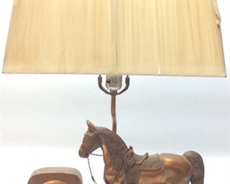 OXFORD COPPER HORSE LAMP CLOCK AND CALENDER
