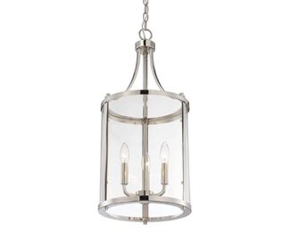 Savoy House Penrose 3 Light Foyer Lantern in Polished Nickel

**3 Available! 
-Polished nickel frame and chain with clear glass panes
-26.5" high x 12" wide
-Uses three candelabra bulbs, up to 60 watts each (not included)
-Dimmable