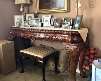 Carved cherry wood console table