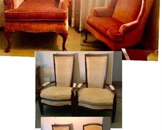 2 Rose Color Sam Moore Wingback Chairs $85 Pair
2 Gold MCM Chairs $100 Pair