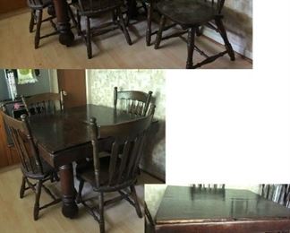 Great Grandmas Gateleg Square Table is 3 Ft 8 Inches Wide & Long and is 2 Ft 7 Inches Tall $125 The 6 Chairs $20 Each
