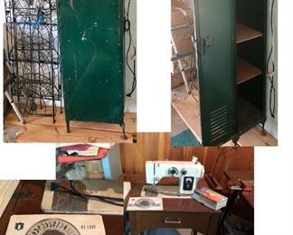 Green Metal Locker (more White lockers in basement), 
KOYO Tri-Cycle Series Sewing Machine / Quiltboard