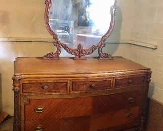 Antique Dresser w Mirror is 4 Ft 4 Inches Wide x 1 Ft 10 Inches Deep x 3 Ft 1 Inch Tall WithOut Mirror, Mirror Alone is 3 Ft 4 Inches Tall $145