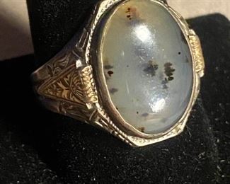 058lr Sterling Rainbow Moonstone Mens Ring
