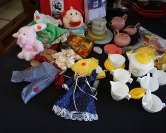 toy tea set, doll clothes