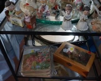 Figurines, Little Golden Books, small wood box