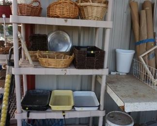 baskets, granite ware, old photo granite trays