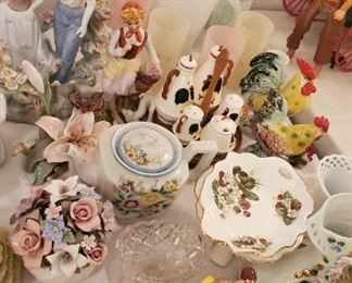 Lenox, Bone China, Vintage pitcher\ glass set, vintage Christmas elves, vintage ceramic roosters