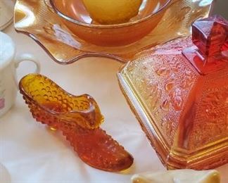 Tangerine\orange depression, carnival atlas glass. Fenton. Federal Norm. glass, Marigold..