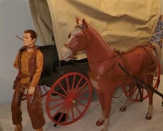 1960's Marx Johnny West, wagon and horse lot.