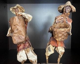 Vintage Mexican Folk Art Paper Mache 2 Handmade Figurines From Mexico