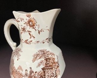 Vintage Antique MASON'S "Watteau" Patent Ironstone Brown/Cream Pitcher Bx41