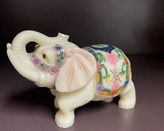 TAI jeweled ivory stone elephant figure 4 1/4" tall