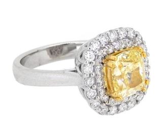 2.60ct Fancy Yellow & 0.72ct Diamond Ring