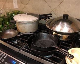 Pressure cooker, wok, cast iron skillets