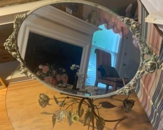 Vintage Gilded Gold Metal and mirror Tray