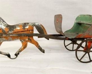 11IN. EARLY TIN HORSE W/ CART