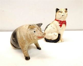 EARLY CAST PIG/CAT BANKS