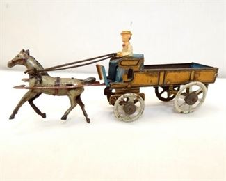 EARLY TIN HORSE/DRIVER PENNY TOY