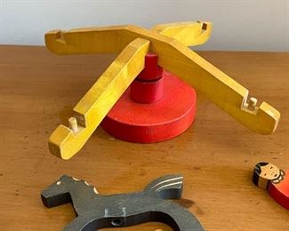 LOT #107 - $20 - Vintage Wooden Merry-Go-Round Toy Playset 