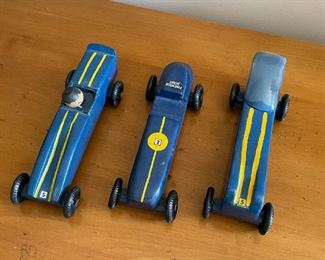 LOT #109 - $30 - Lot of 3 Vintage Wooden Race Cars / Racecars