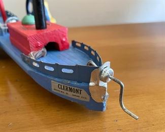 LOT #112 - $45 - Vintage Wooden "Clermont" Boat Toy by Skipper Mfg. Co, Chicago (with box as shown)
