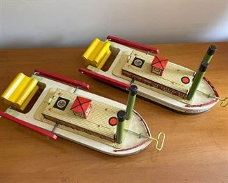 LOT #118 - $100 - Lot of 2 Vintage Wood & Tin "Cotton Blossom" Toy Boats (2 boats included in this lot, as shown)