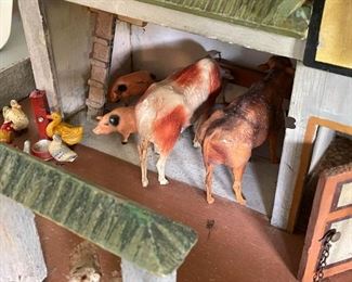 LOT #124 - $295 - Vintage German Farmhouse / Stable / Barn Dollhouse Playset with Animals (all shown here is included)