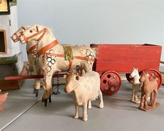LOT #124 - $295 - Vintage German Farmhouse / Stable / Barn Dollhouse Playset with Animals (all shown here is included)